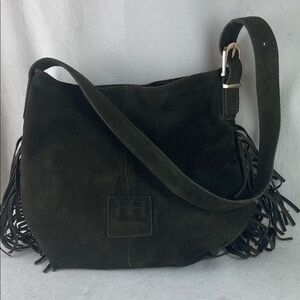 Haute Hippie Dark Green Suede Fringe Hobo Bag